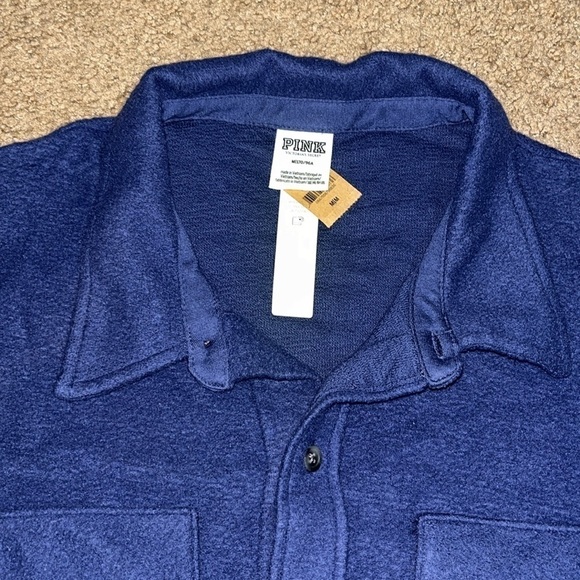 Victoria’s Secret PINK Reverse Fleece Shacket Midnight Navy Blue Medium - Picture 10 of 13